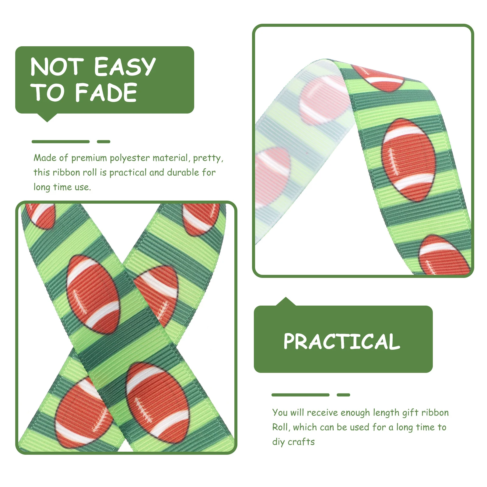 

Rugby Pattern Ribbon Roll Premium Polyester Material for Sport Party Festival Gift Box Wrapping DIY Bow Making Craft Decoration