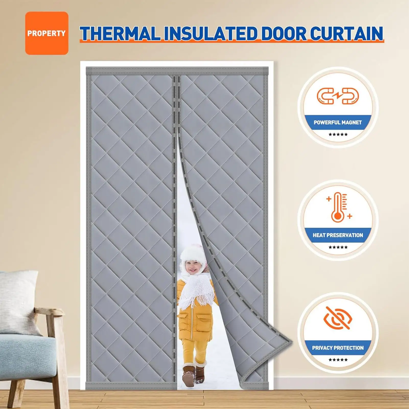 Door Curtains Windproof Cold Draft Blocker Insulated Door Curtains For Home Room Apartment Patio Porch Doorway Outdoor Winter