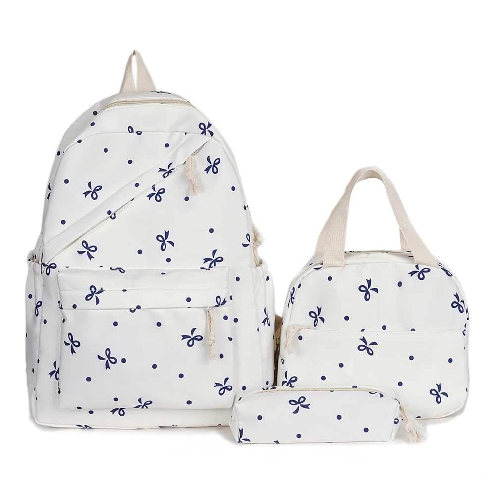 

3-в-1 школьный рюкзак с галстуком-бабочкой и сумкой для обеда, пенал, милые рюкзаки для девочек, студенческий рюкзак для подростков, женщин, студентов