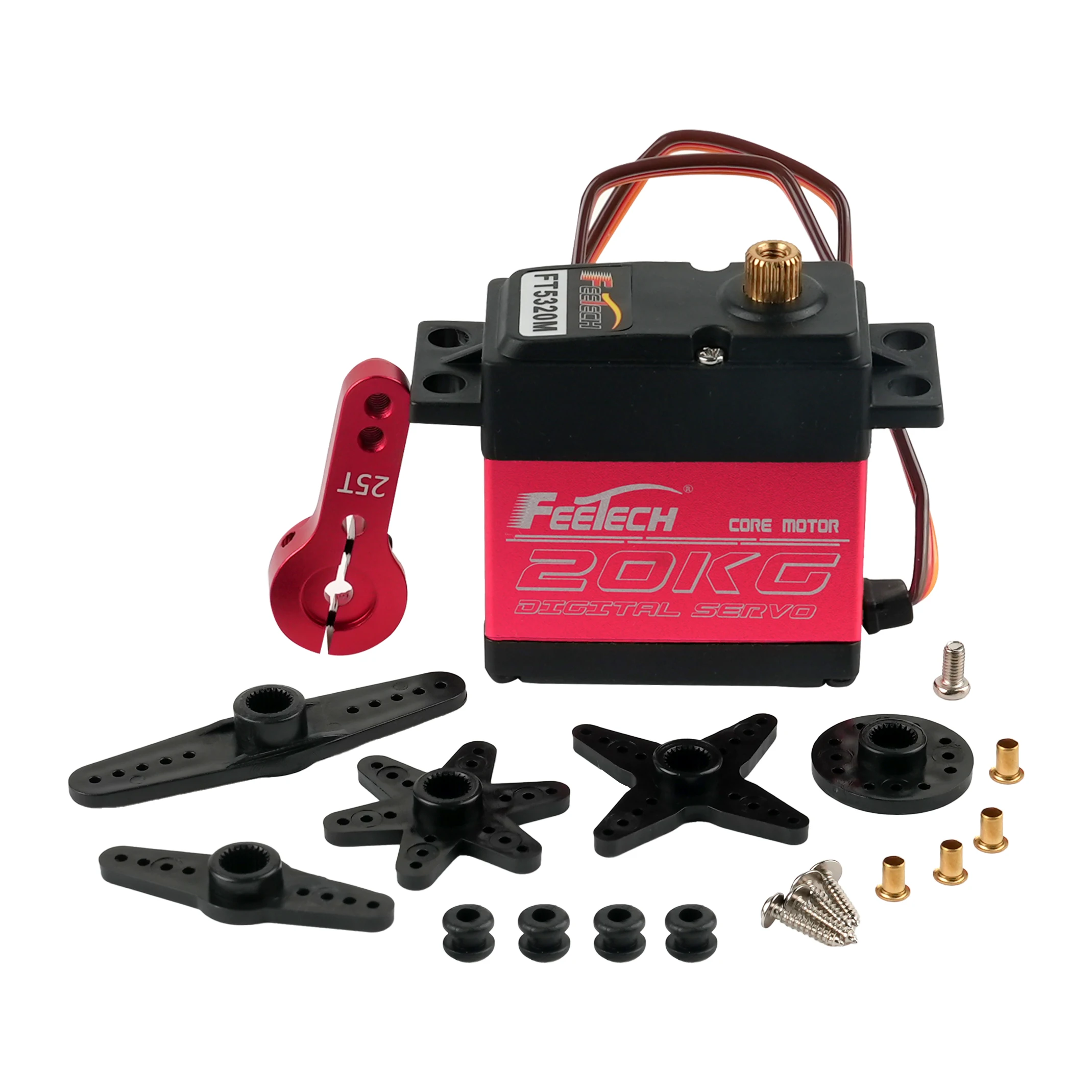 เซอร์โว RC ดิจิตอล FT5320M 20 กก. ความเร็วสูง เกียร์โลหะ ควบคุมมุม 180 องศา 25T สำหรับรถ RC Baja 1/8 1/10 กันน้ำ