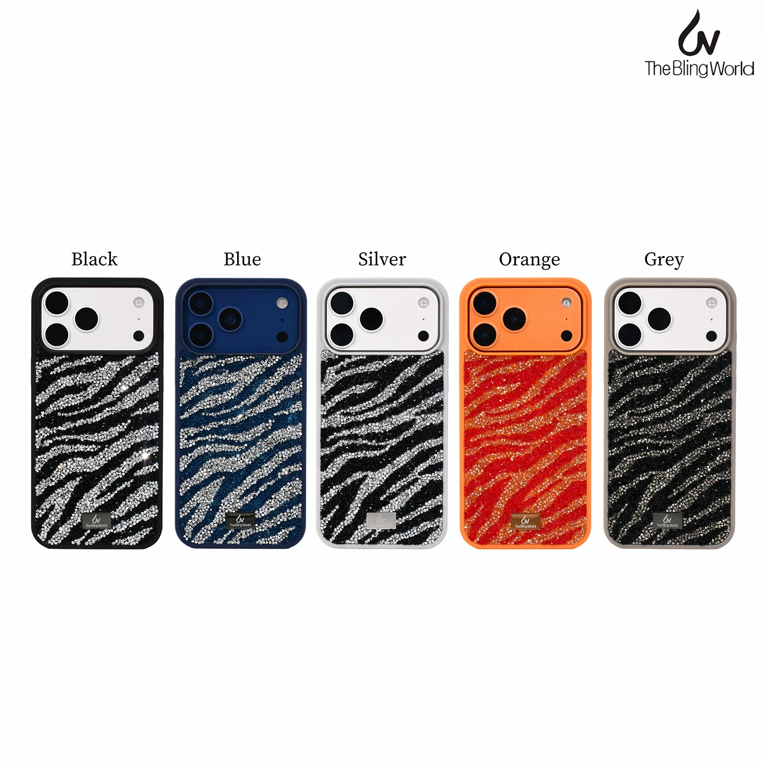 

The Bling World for iPhone 17 16 15 14 Pro Max Plus Luxury Zebra Stripes Rhinestone Case Shiny Full Diamond Crystal TPU Cover