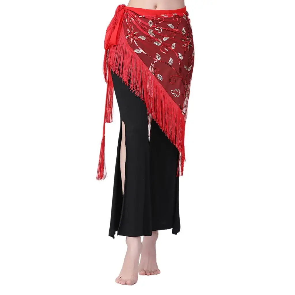 Belly Dance Hip Scarf Chiffon Sequins Waist Belt Fringe Skirt for Women’s Oriental Dancewear Costume
