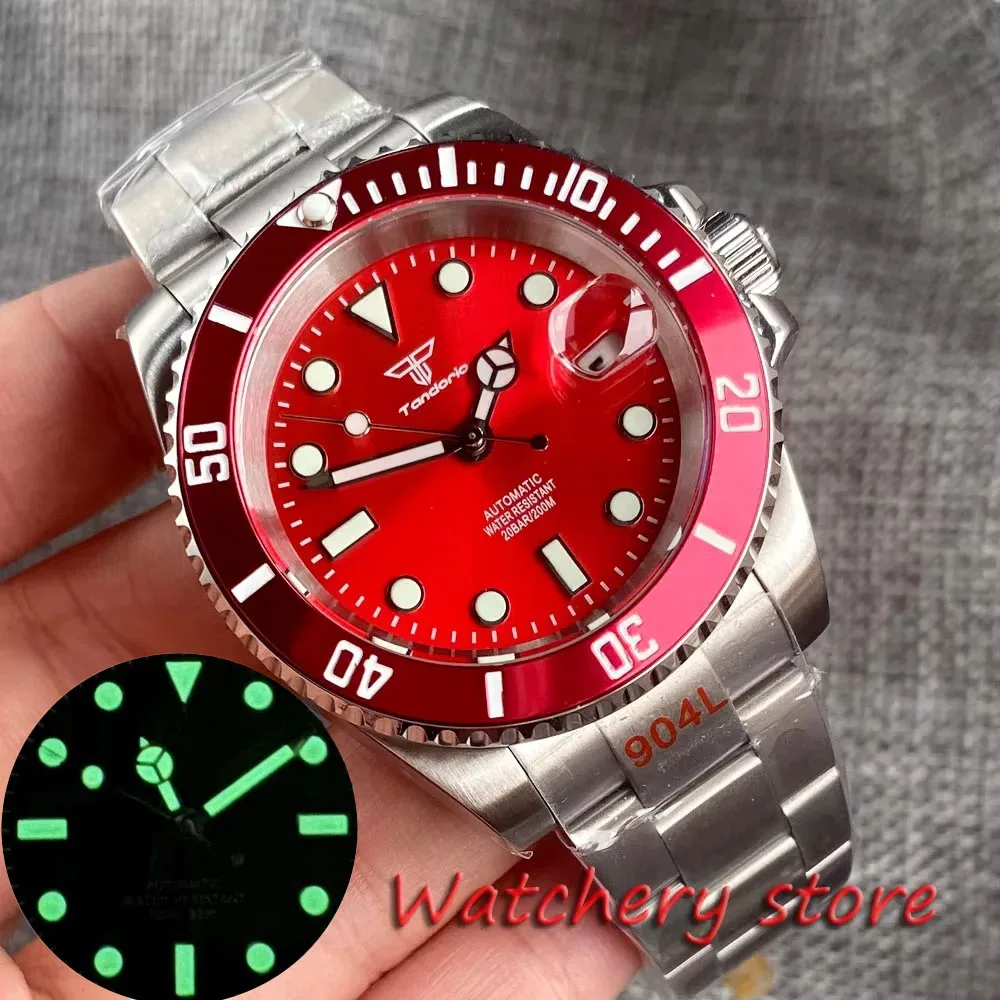 

Классический керамический безель SUB, зеленый светящийся Tandorio, 40 мм, сапфировое стекло, циклоп, дата, устрица, 20 АТМ, NH35A, автоматические мужские часы для дайвинга