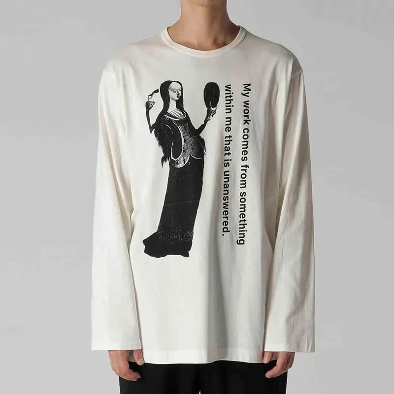 

YOJI OOAK dark quality men's cotton crewneck printed long sleeve personality all-in-one base T-shirt
