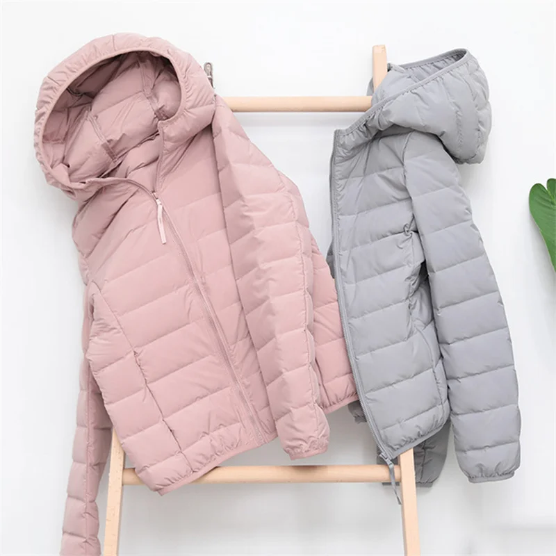 New Autumn Winter Warm Light Thin White Duck Down Coat Women Bigsize Hooded Down Jacket Ladies Slim Puffer Parkas Short Outwears