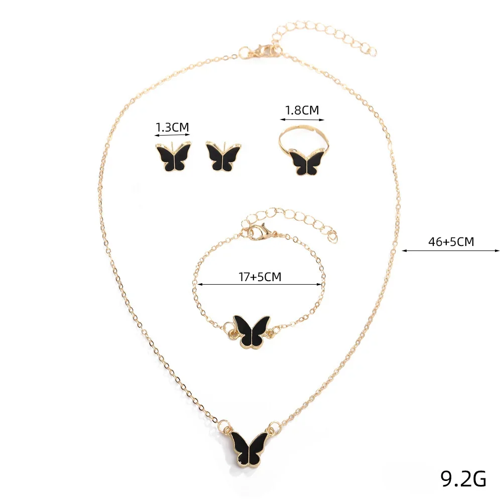 5PCS Necklace Earrings Ring Bracelet Sets for Women Jewelry Set Butterfly Pendants Bridal Wedding Party Jewelry Gift (No Box)