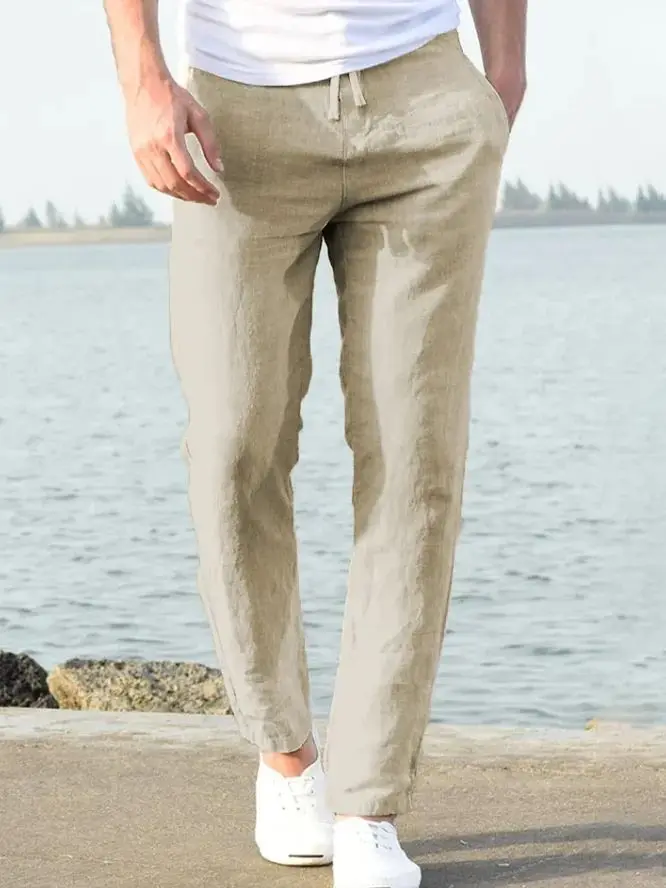 Männer Baumwolle Leinen Hosen Männlichen Herbst Neue Atmungsaktive Einfarbig Leinen Hosen Fitness Streetwear S-5XL – Detail 4