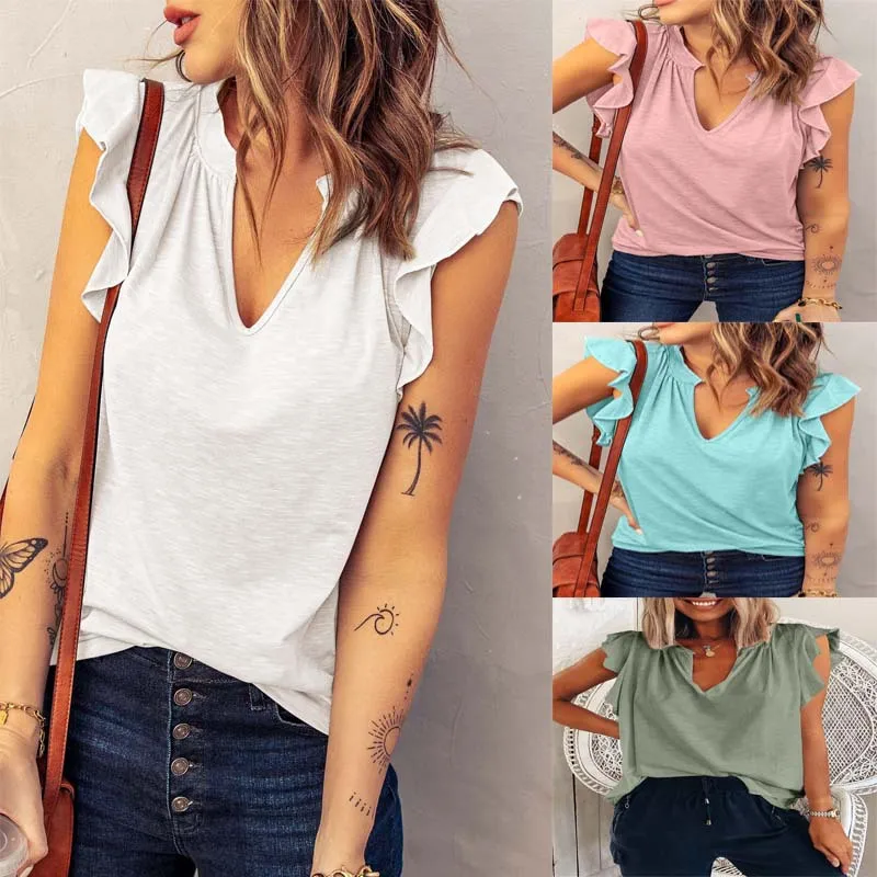 

2025 Summer Women's Comfortable T-shirt Short-sleeved Loose V-neck Girl's Pink Pullover White Casual Versatile Tees