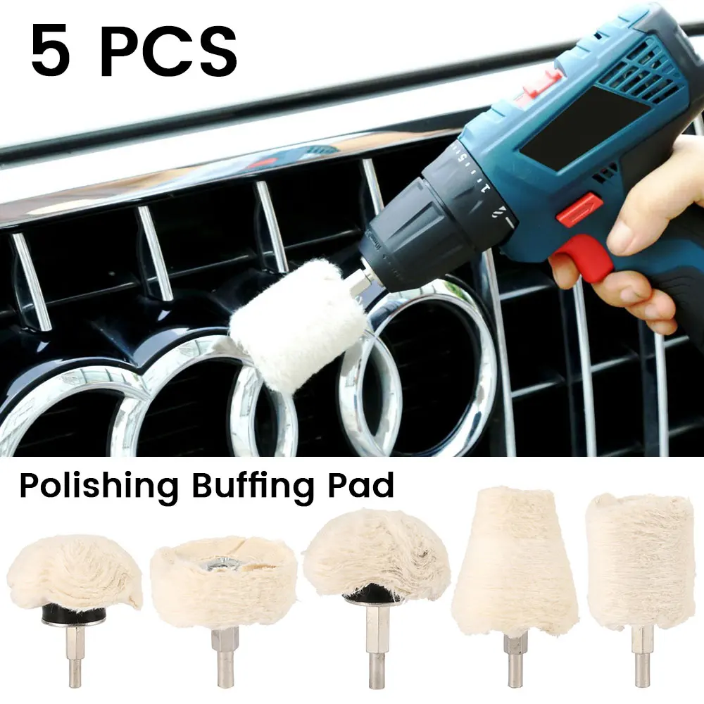 4/5pcs Car Polishing Cone Buffing cloth wheel Pad Auto Waxing Wool Polishing Disc Hub Beauty Cleaning Tool For Polisher Adapter