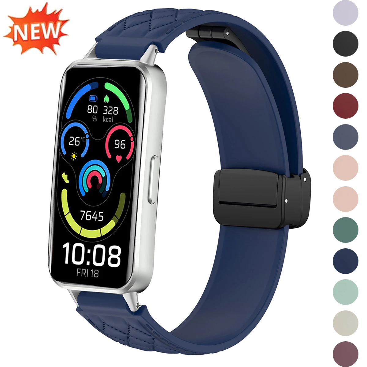 Magnetisches Silikonarmband für Huawei Watch 11/11Pro mit Rautenmuster, Ersatz-Sportarmband für Huawei Band 10/9/8