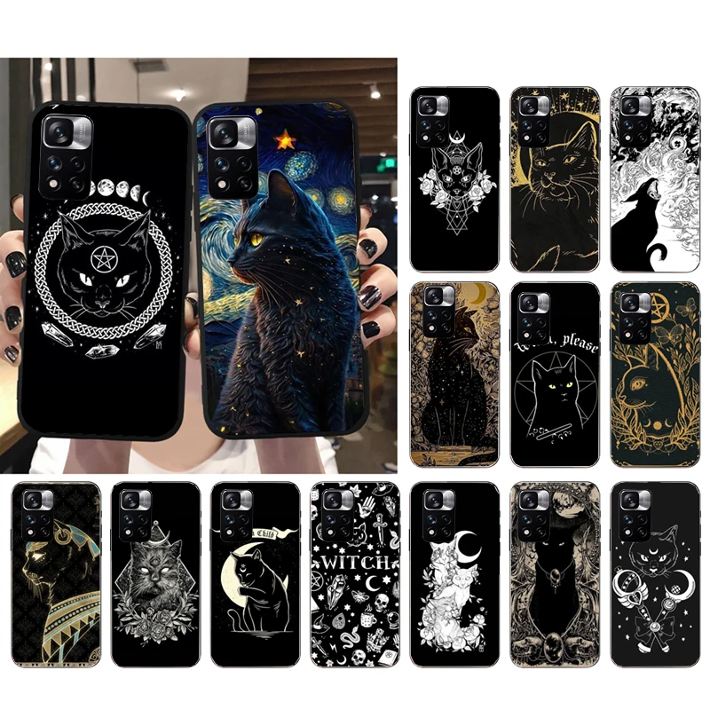 Witch Cat Art Phone Case for Xiaomi Redmi Note 13 12 Pro 11S 11 10 Pro 9Pro Note9 10S  Redmi 10 9C 9A Funda