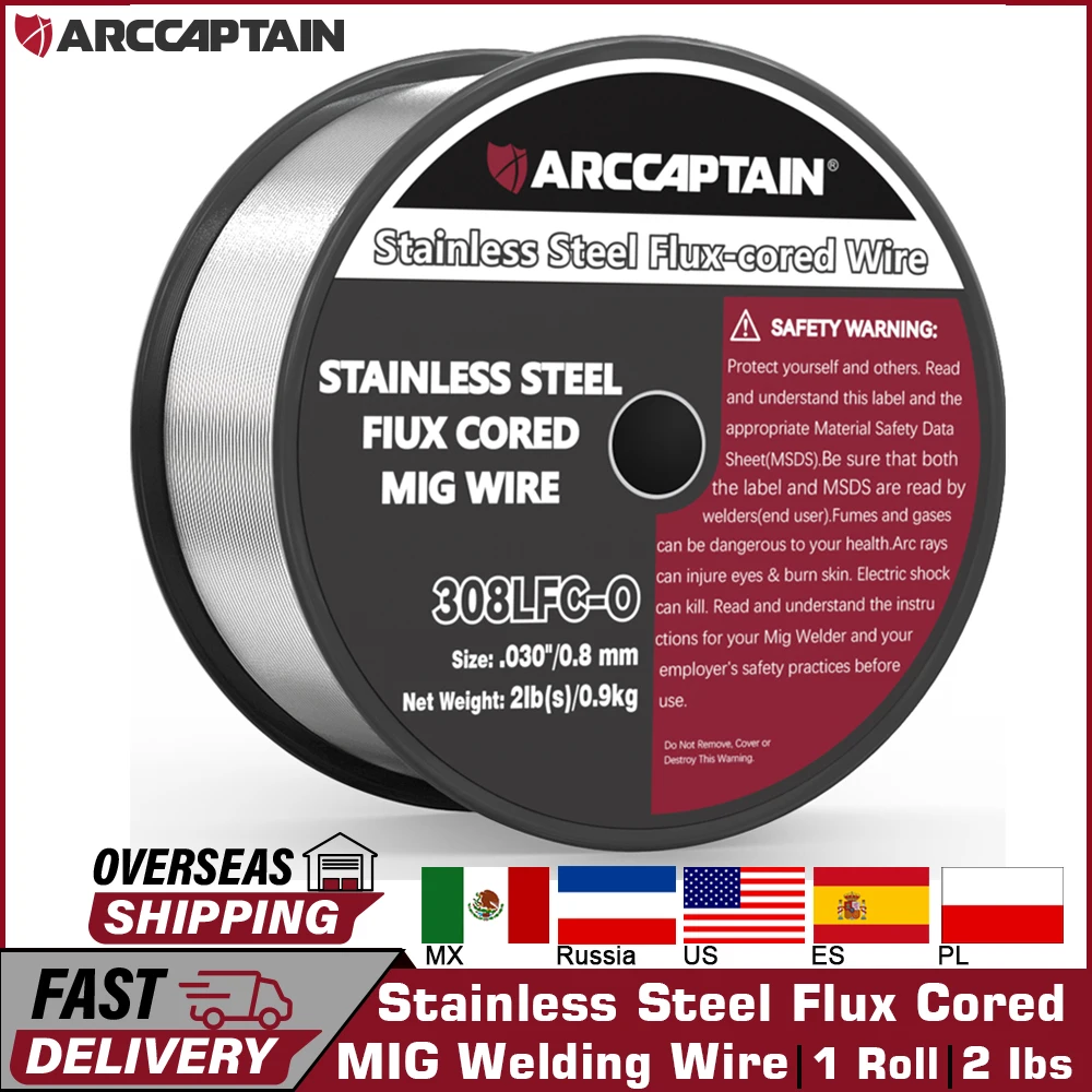 Arcaptain Fio de Solda Mig com Fluxo de E308lfc-o 0.8 0.9 mm 2ib 1kg Rolo para Máquina de Solda Mig Aço Inoxidável