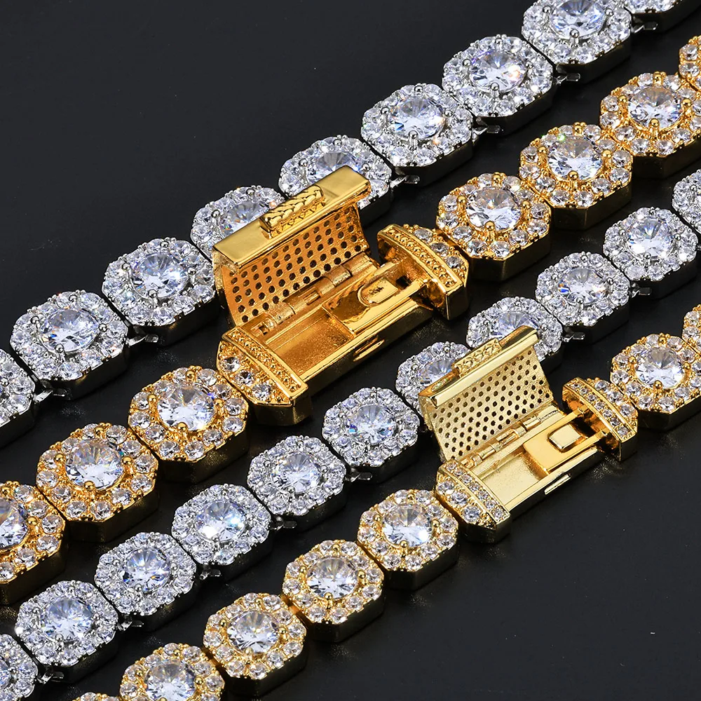 10/12MM Clustered Tennis Chain for Men Necklace Hip Hop Iced Out Zirconia Brass Rapper Rock Choker Jewelry