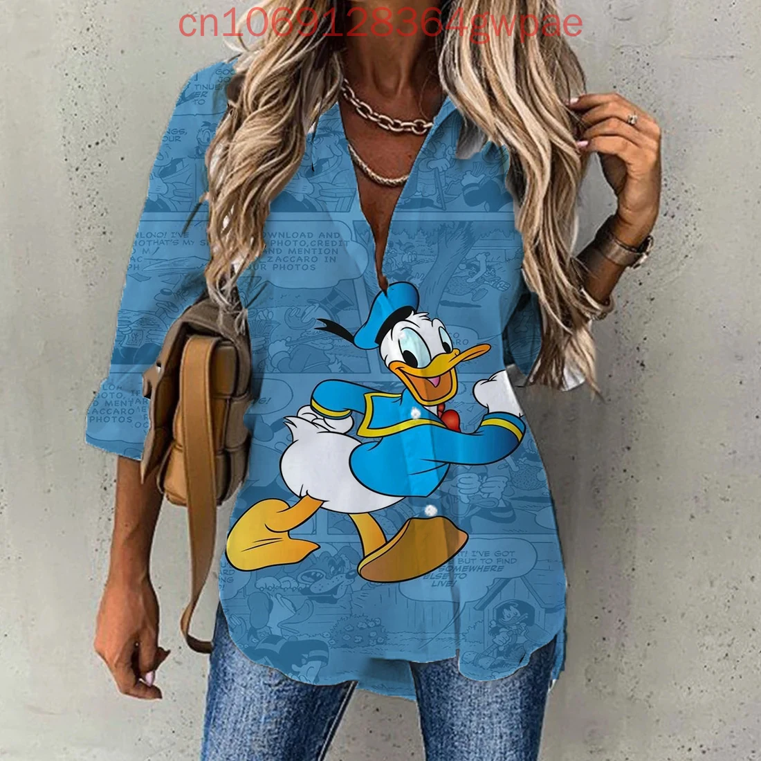 Повседневная блузка Disney Donald Duck, женская рубашка с длинным рукавом, кардиган на пуговицах, элегантные 3D дышащие женские гавайские рубашки, топы