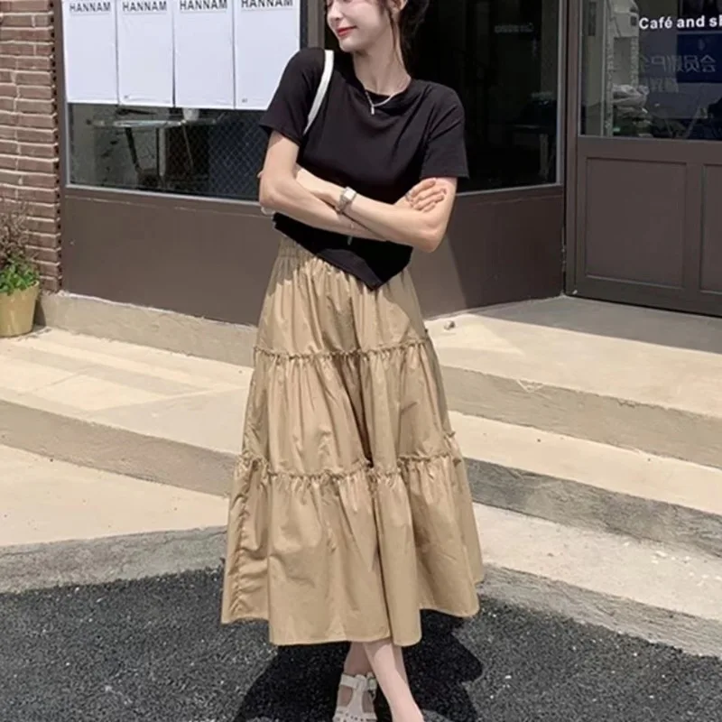 

Vintage Renaissance Tiered Swing Skirt for Women Monochromatic Casual Adjustable Drawstring Waist Maxi Skirt Large Hem New 2024