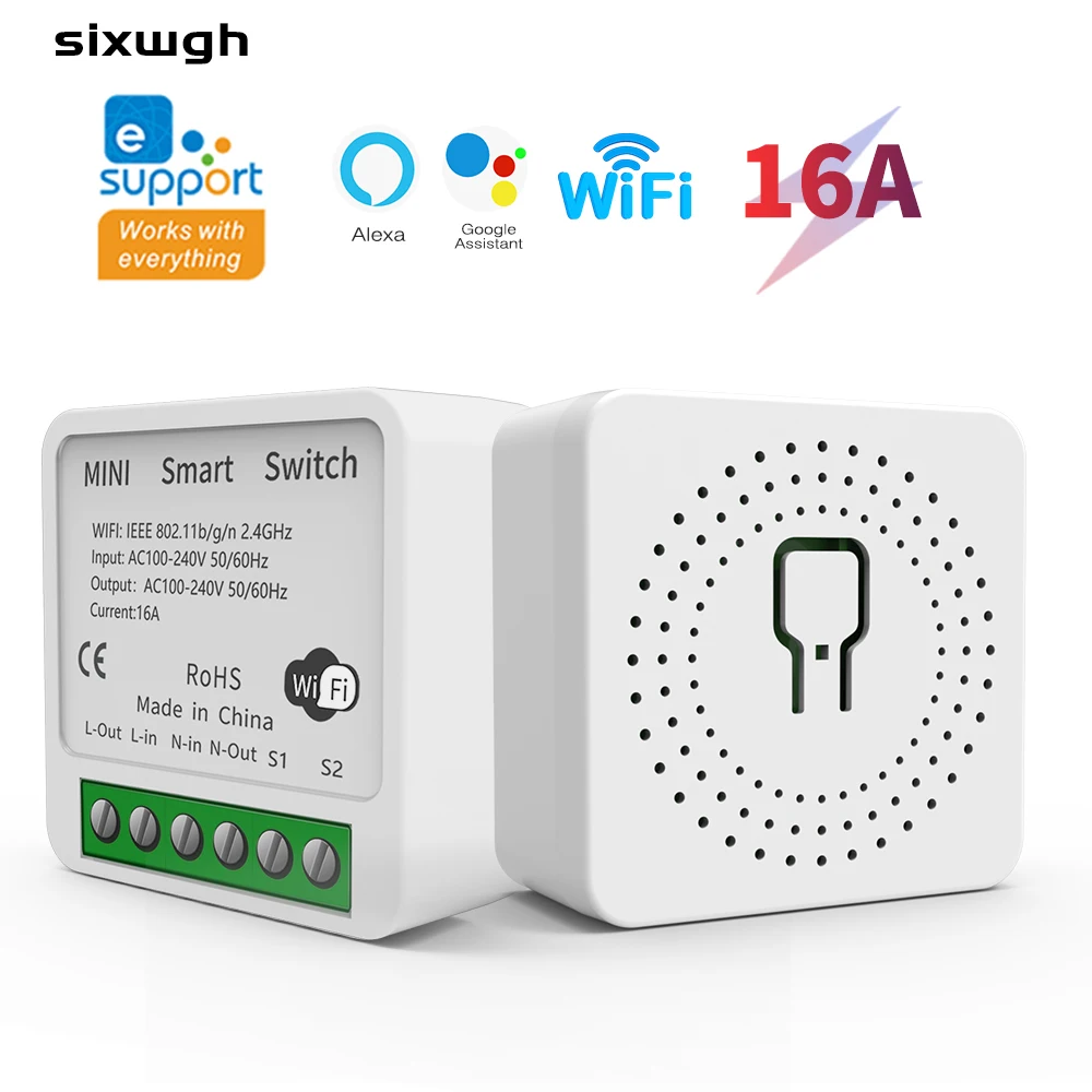 Interruttore WiFi Smart Ewelink Mini 16A, Relè Intelligente Compatibile con Alexa e Google Home, Controllo Vocale, Modalità Fai-da-Te