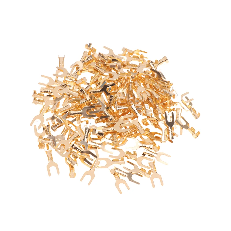 U‑Shaped Brass Fork Terminal Lug 3.2‑6.2MM Cable Press Butt Docking Connector 100Pcs