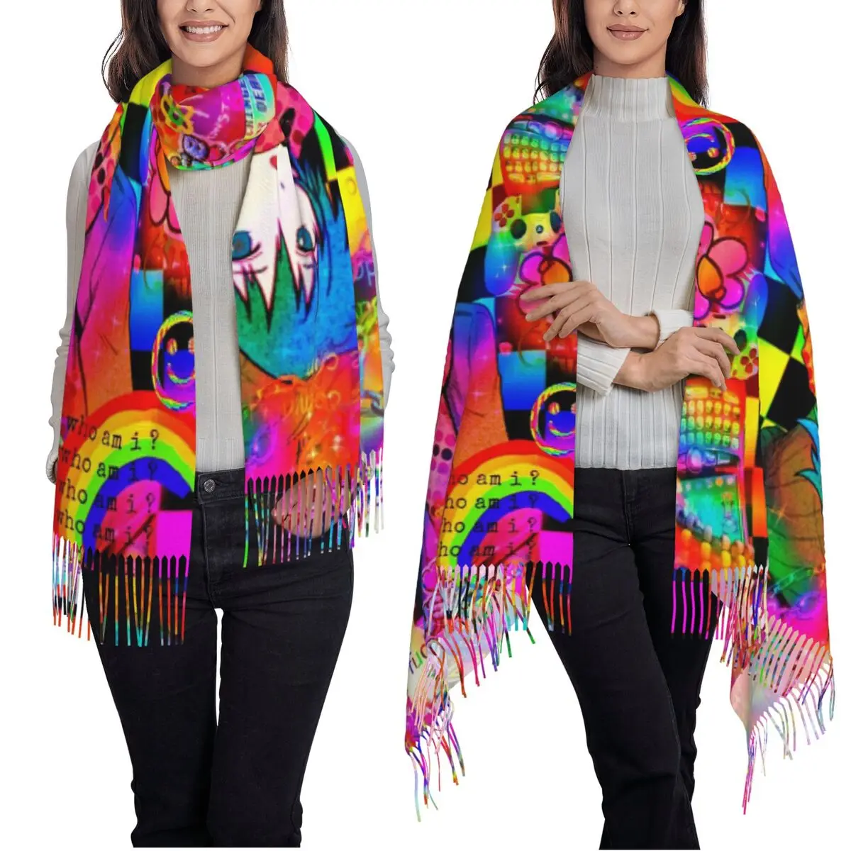 Sou Hiyori اليابان أنيمي الفن وشاح شرابة الأوشحة النساء شالات دافئة لينة ويلتف طويل الخريف الشتاء شال التفاف #2