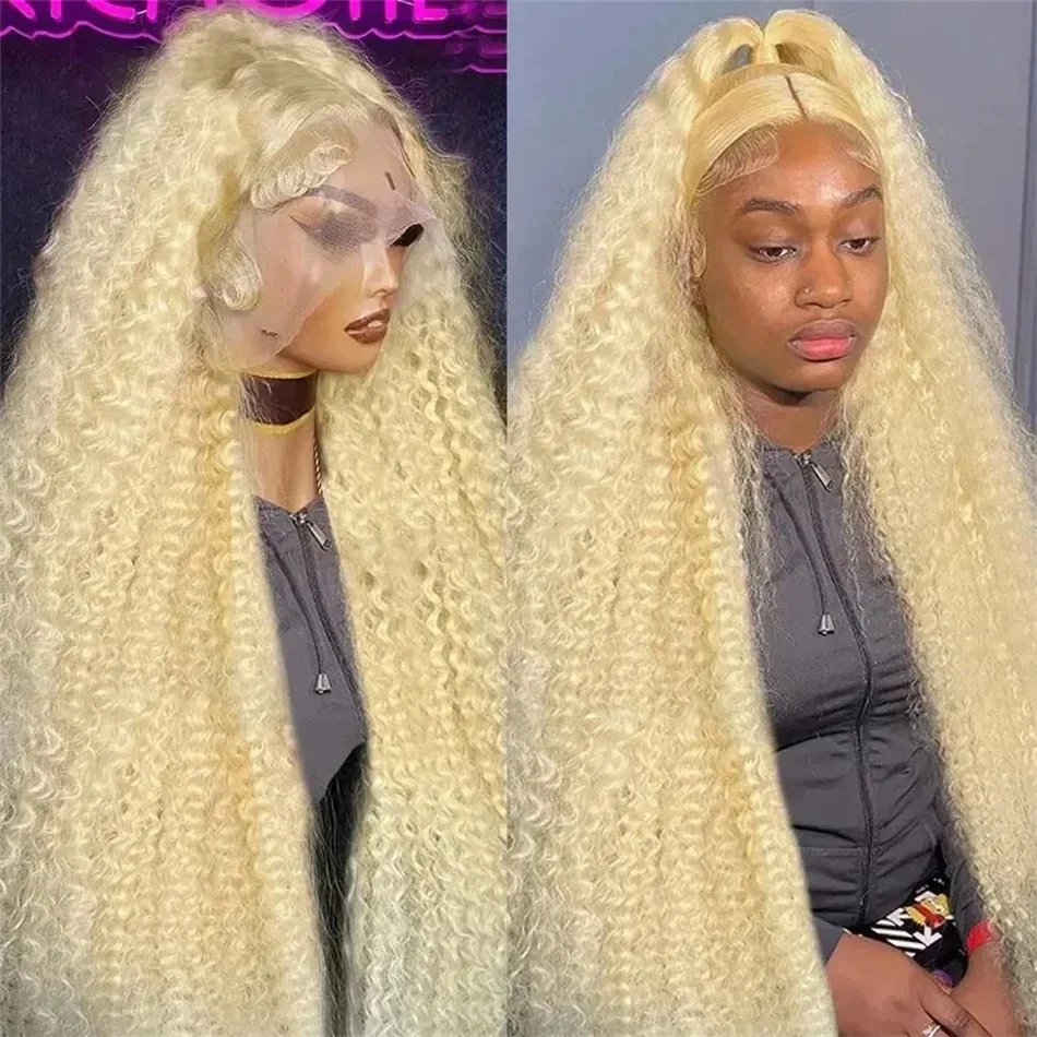 

Curly 13x4 Blonde HD Transparent Lace Front Human Hair Wig 613 Honey Blonde Brazilian Pre Plucked Deep Wave Lace Frontal Wig