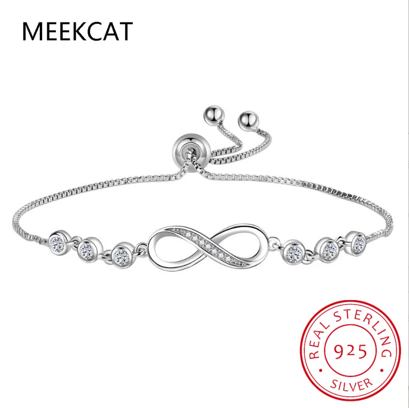 Authentic 925 Sterling Silver Infinity Love Chain Link Adjustable Moissanite Bracelet for Women Luxury Friendship Jewelry