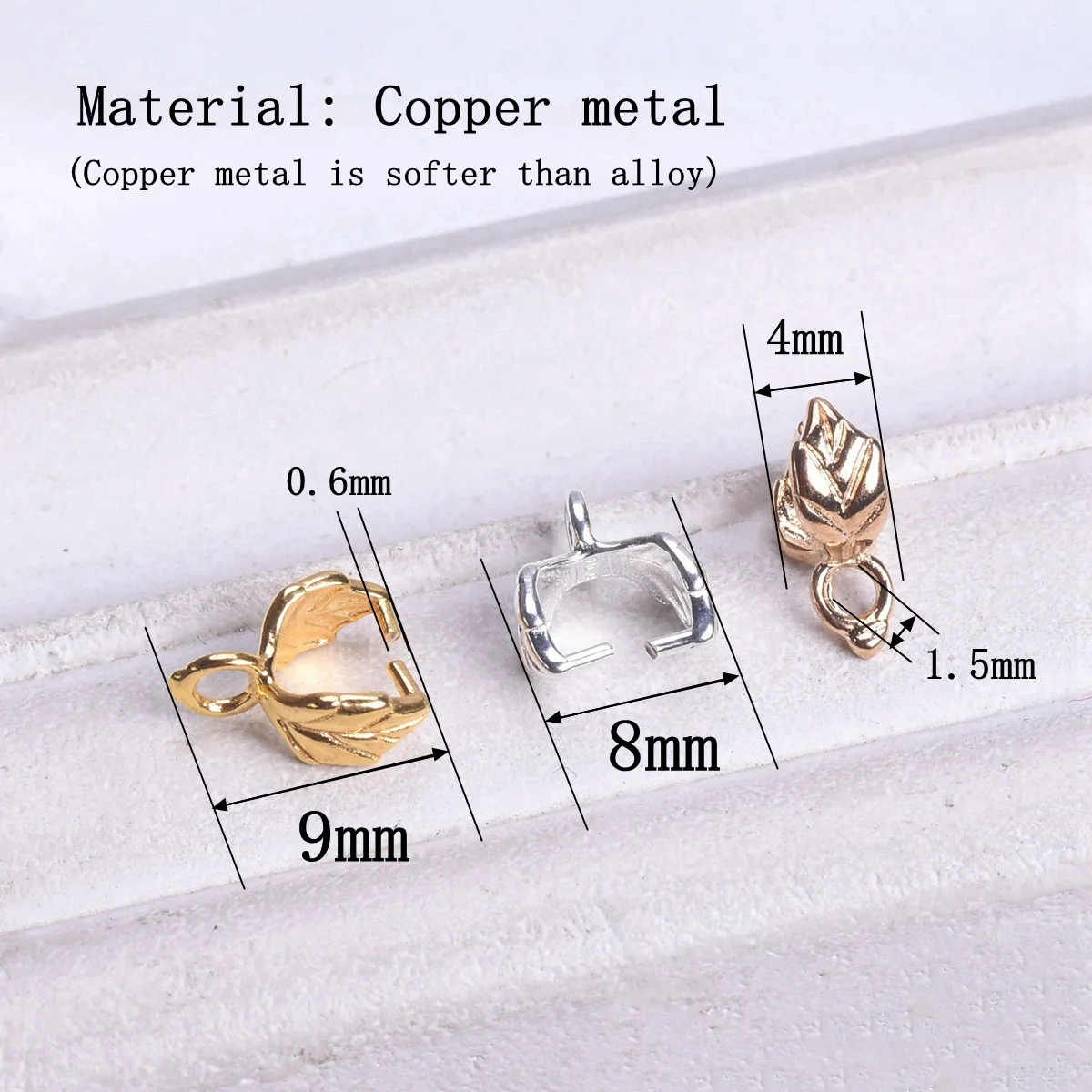 10pcs Gold/Silver/Light Gold Color 9x8mm Copper Metal Connectors Bail Beads Pinch Clasp Clips Pendant Hooks For Jewelry Making