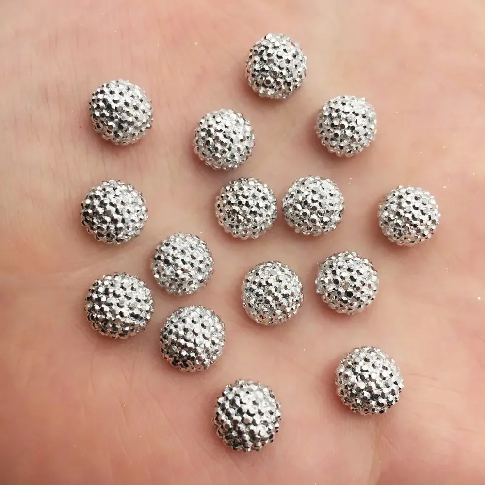 New Silver and Gold Resin 6/8/10/12mm 3D Half Ball Beads Flatback Rhinestone Applique Scrapbook DIY Buttons Ornaments SF691-697