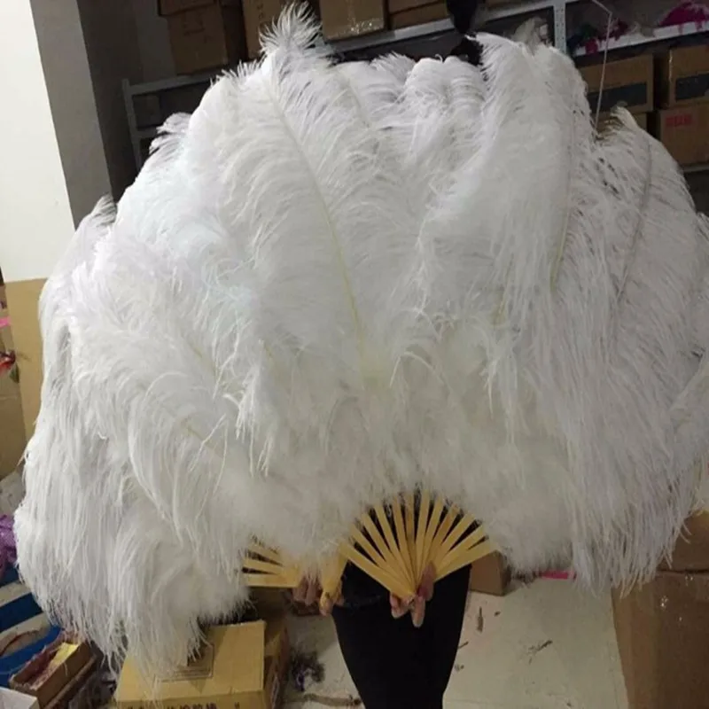 

Big Ostrich Feathers Fan With Bamboo Staves for Belly Dance Halloween Party Ornament Decor Necessary, 13 bones