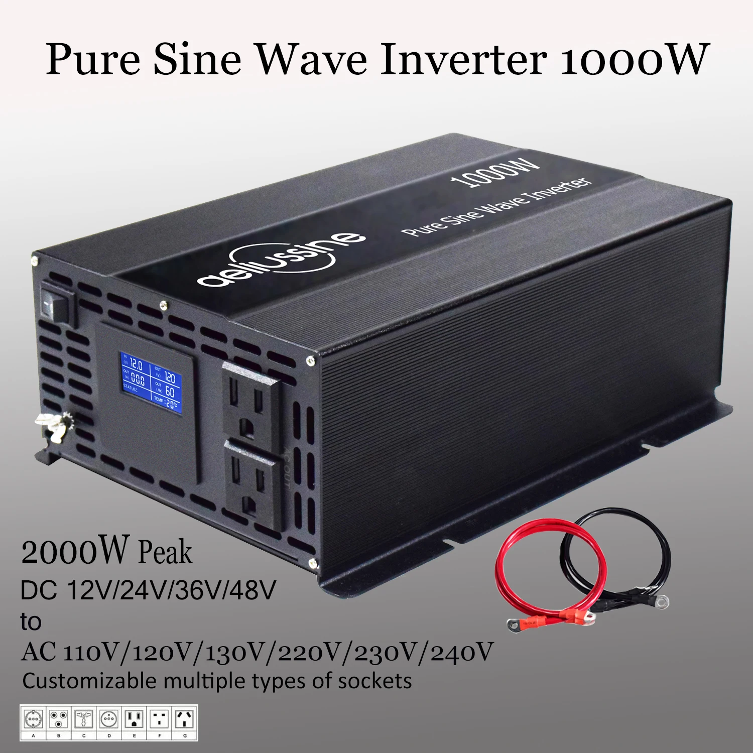 pico inversor solar onda sinusoidal pura 24v 220v fuera de la red convertidor de potencia 12v 36v 48v dc a 120v 230v 240v ac pantalla lcd 2000w 01