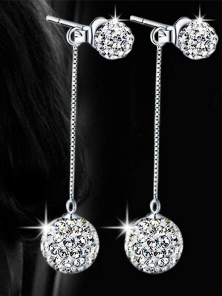 جديد وصول موضة شامبالا كريستال 925 الفضة إبرة السيدات شرابة طويلة إسقاط أقراط مجوهرات هدية عيد ميلاد النساء