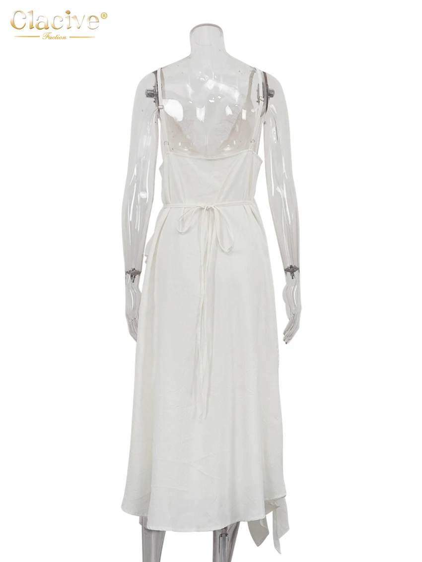 White Lace Spliced Sleeveless Midi Dress for Women