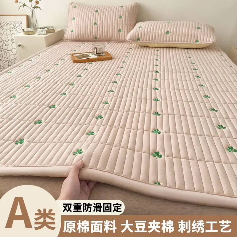 

Super Soft Folding Mattress Toppers for Single Double Bed Simple Embroidery Bedspread Floor Tatami Mat Bedsheet with Pillowcases