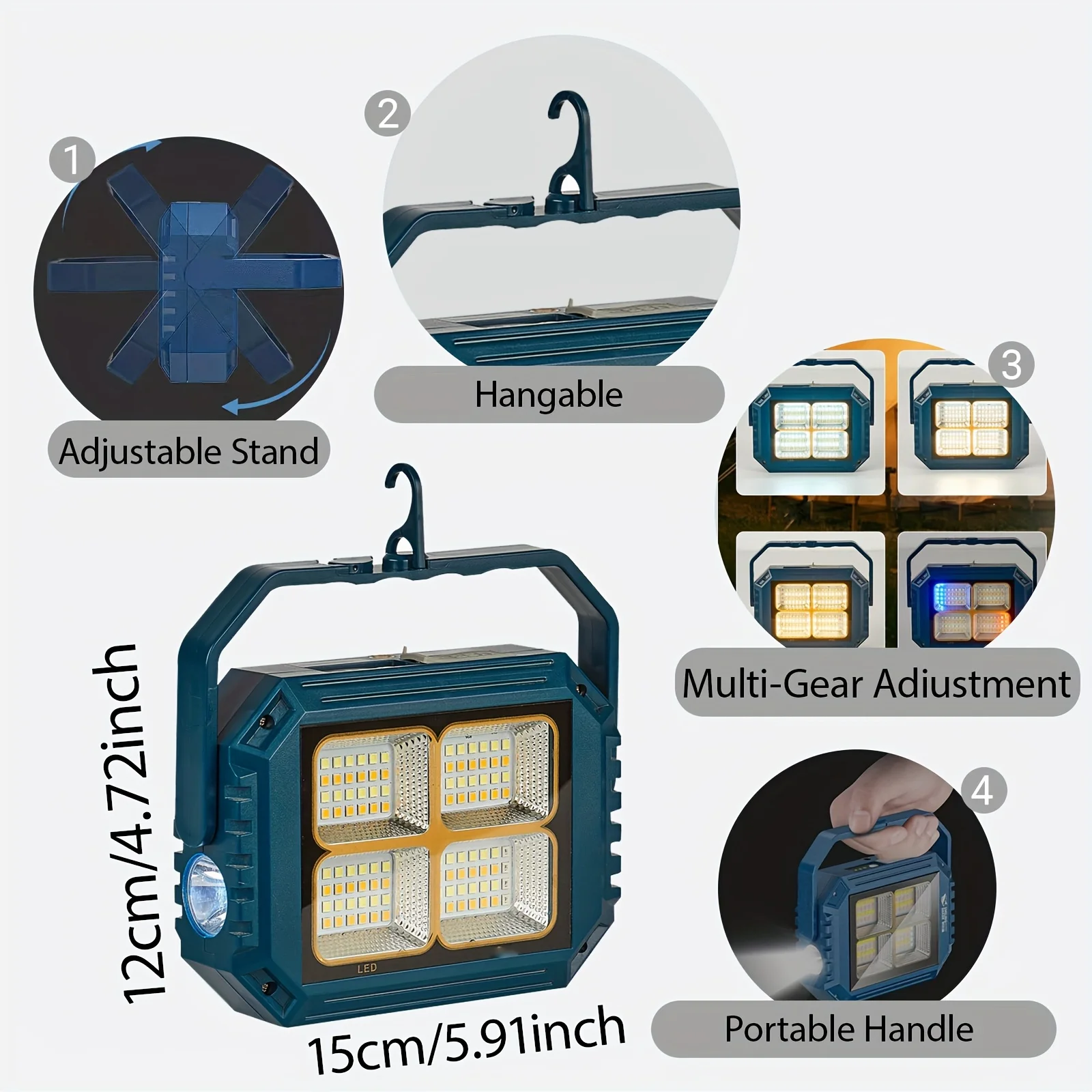 كشاف LED قابل لإعادة الشحن بالطاقة الشمسية - تصميم أرضية محمول، فائق السطوع، لاسلكي مع ميزة تغيير اللون، والتخييم في الهواء الطلق #3