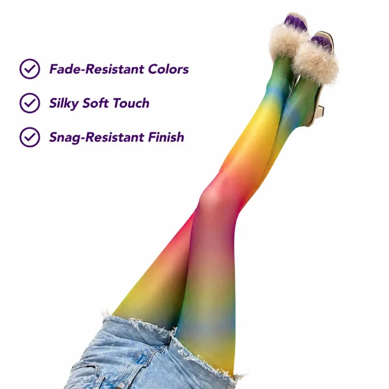 Women's Rainbow Gradient Sheer Tights, Ombre Elastic Pantyhose, Colorful See-Through Stockings for Cosplay Pride Party Summer