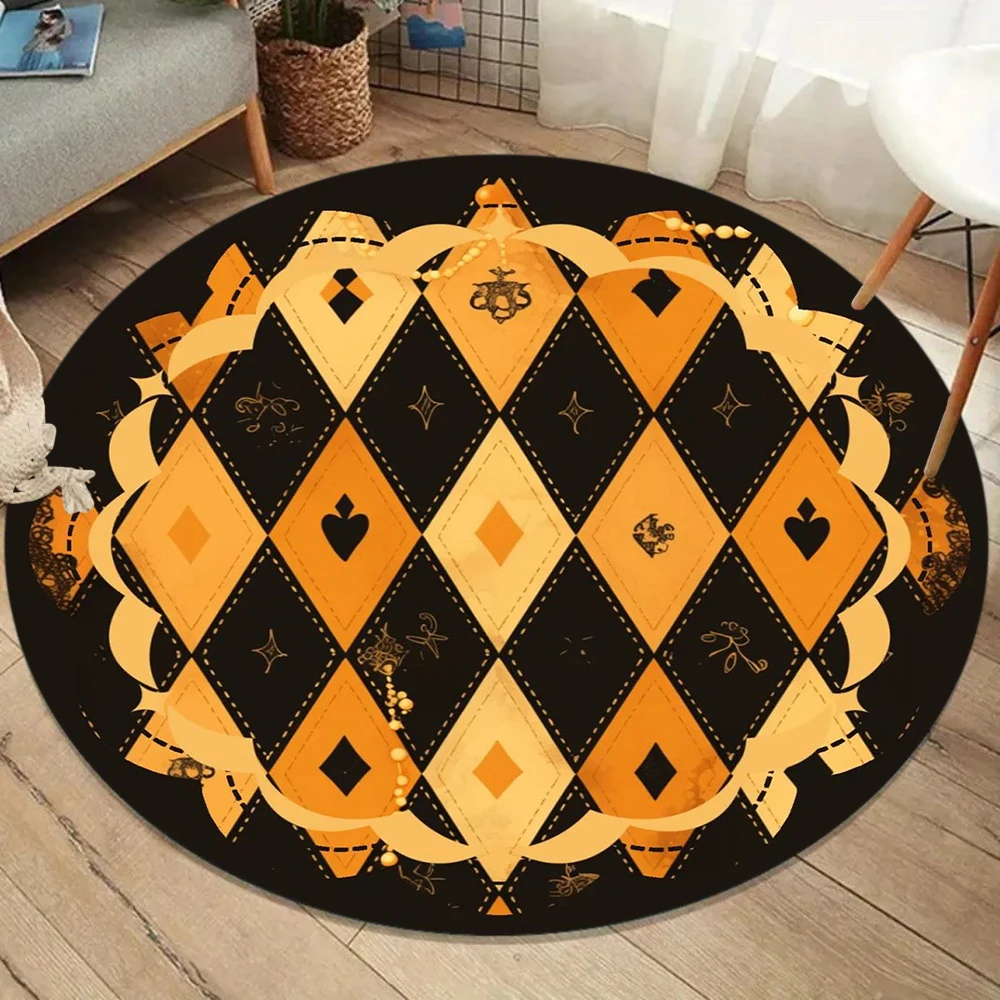 Card Pattern Diamond Lattice Lolita Round Area Rug Vintage Gothic Style Floor Carpet for Bedroom Living Room Decor