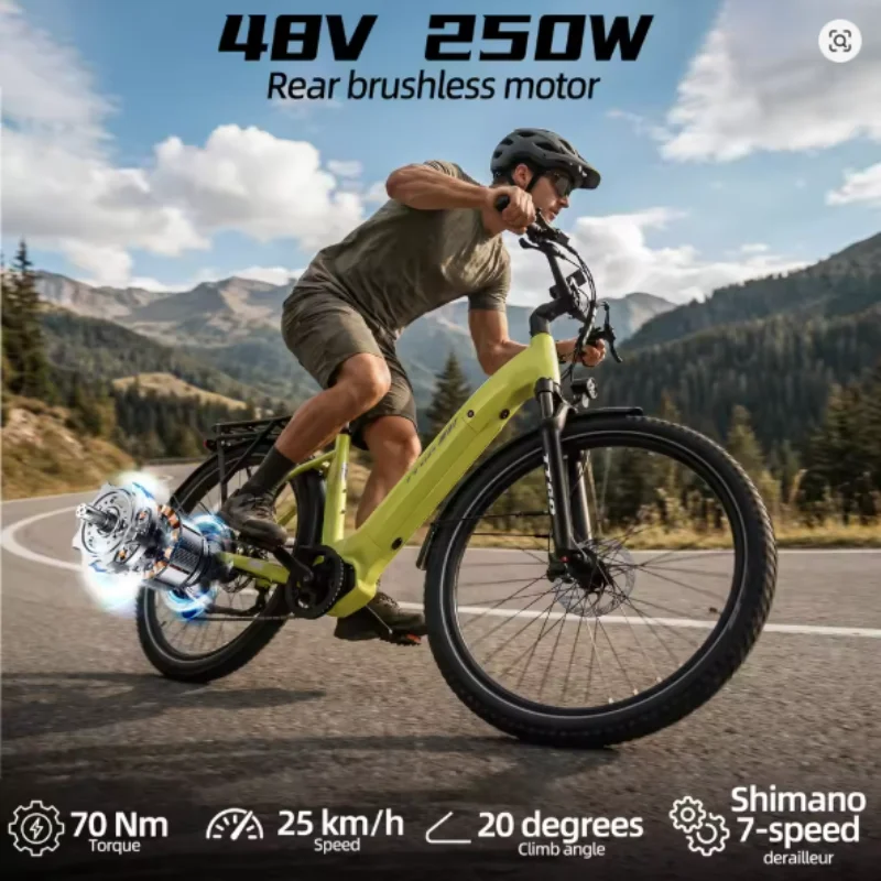 TTGO Z3 27,5 Zoll E-Bike für Männer und Frauen, Pedelec mit 48 V 15Ah Akku, bis zu 120 km Reichweite, 250 W Heckmotor 70 Nm, Shimano 7-Gang Elektrofahrrad Hydraulische Scheibenbremsen, StVZO-konformes