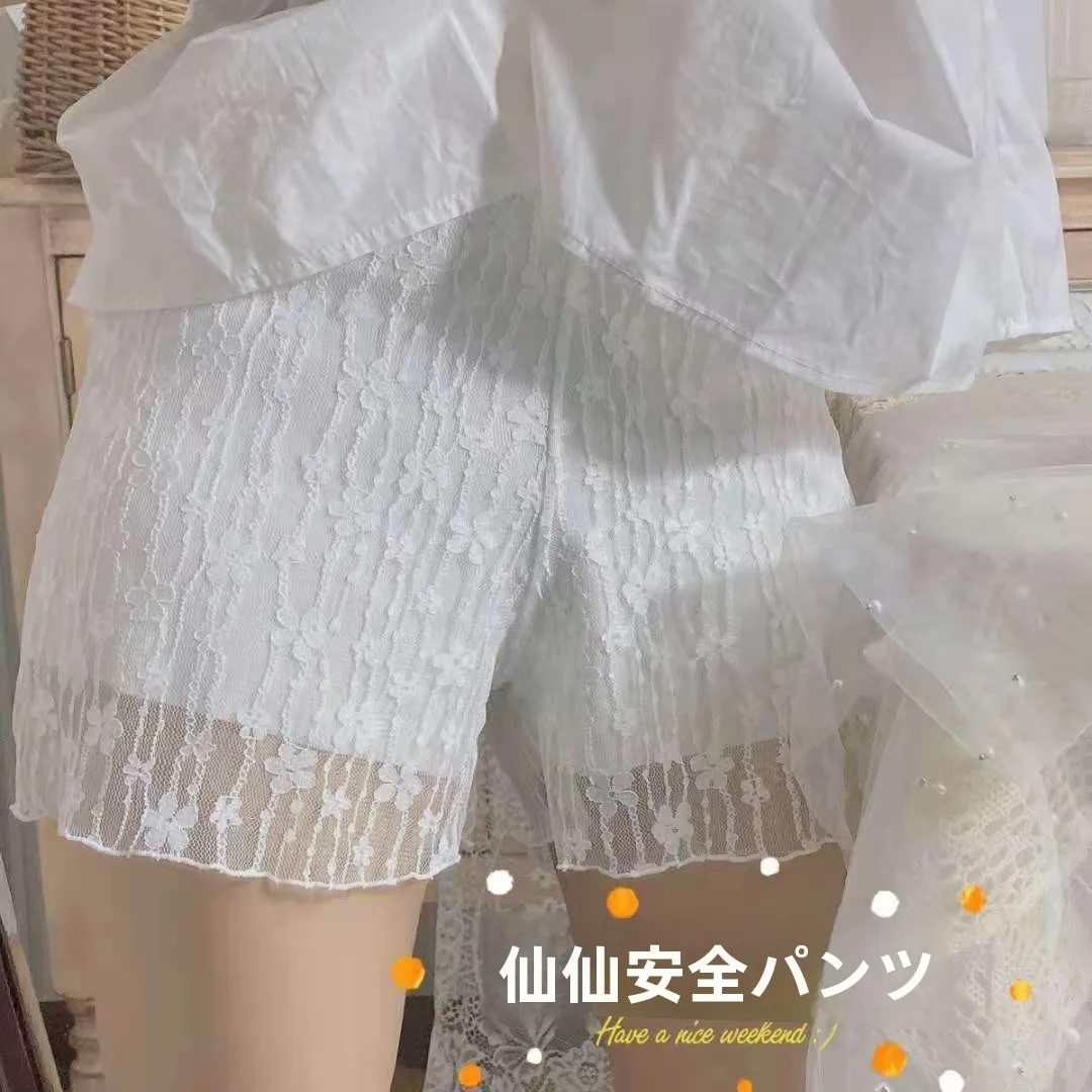 White Lace Safety Pants Women's Summer Loose Underwear Shorts JK Bottoms Transparent Prevention Lolita Outwear Casual Shorts