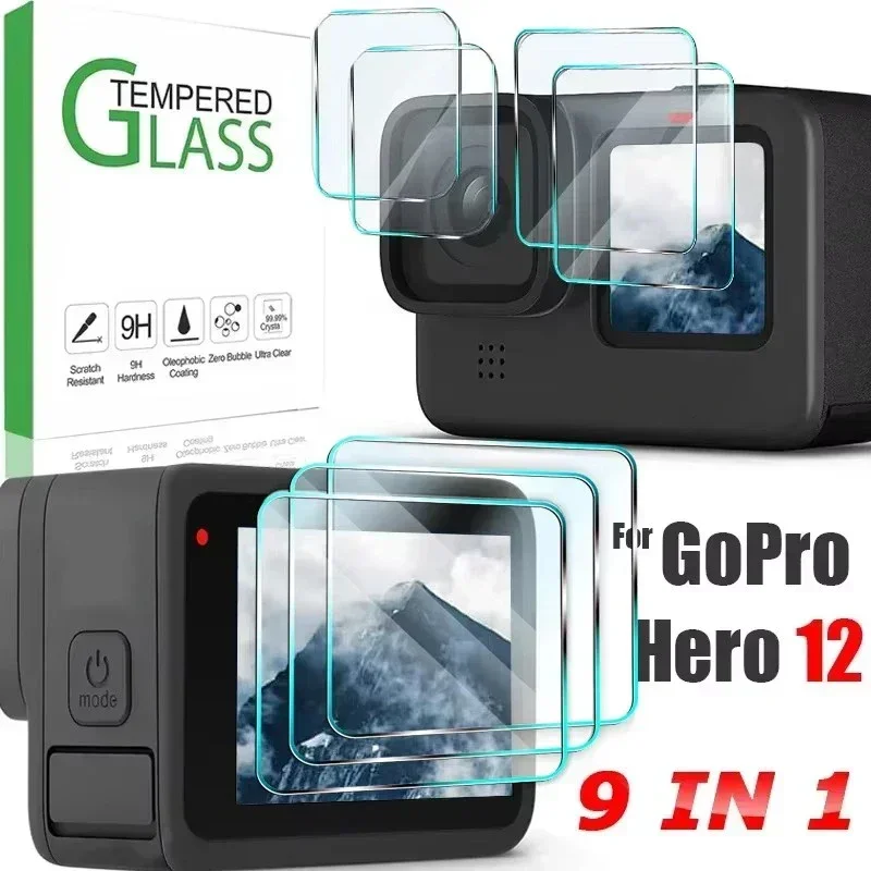 Защитные пленки из закаленного стекла для объектива спортивной камеры GoPro Hero 12, защитная пленка спереди и сзади, HD прозрачные пленки для GoPro