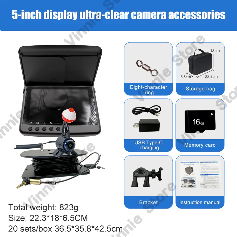 5-inch Underwater HD Fishing Camera Visual Monitor Fish Finder 4K HD Probe Day and Night Dual-Use Sea Fishing Ice Fishing