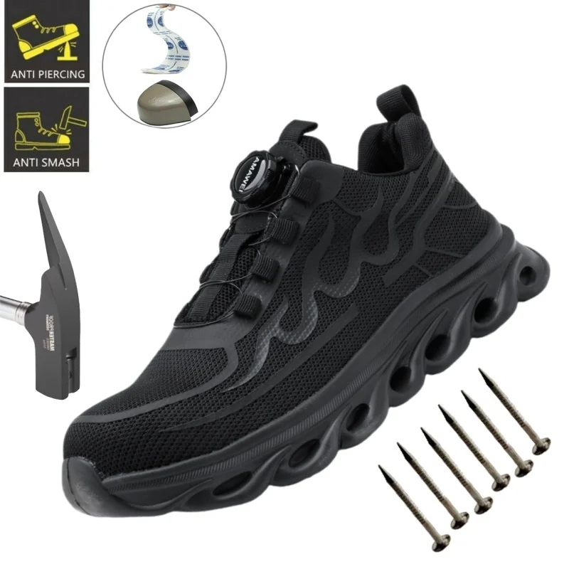 

Rotary Button Men Lightweight Breathable Safety Shoes Work Shoes Steel Toe Cap Sneakers Man Anti Shock Protective Male Shoes