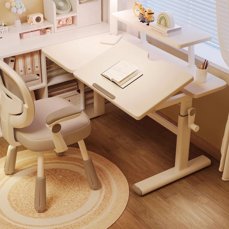 

Children's study table Lifting writing table and chairs Student household small apartment simple desk Adjustable table
