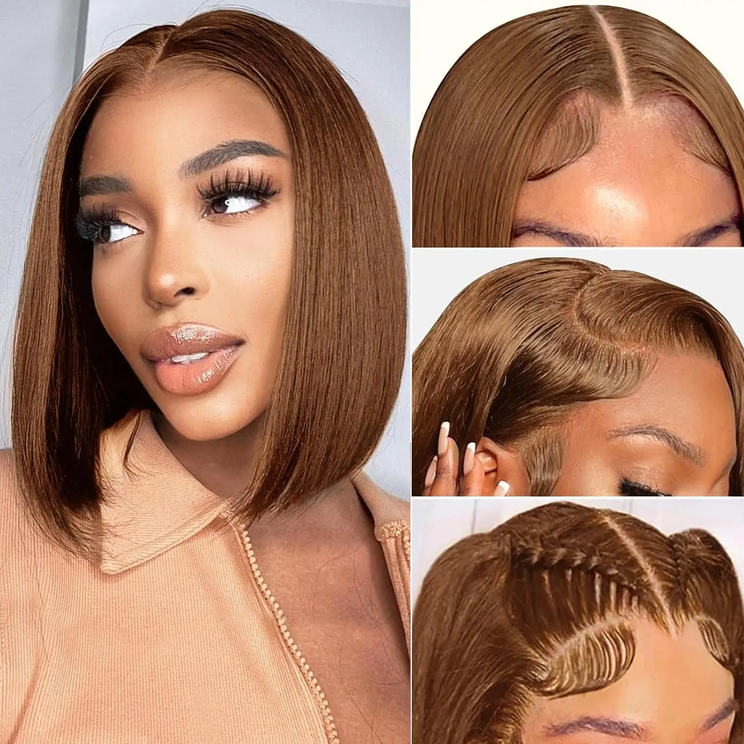 

13x4 Bob HD Lace Frontal Wig Human Hair #4 Chocolate Fall Brown Bone Straight Raw Vietnamese 200 Density Human Hair Wigs