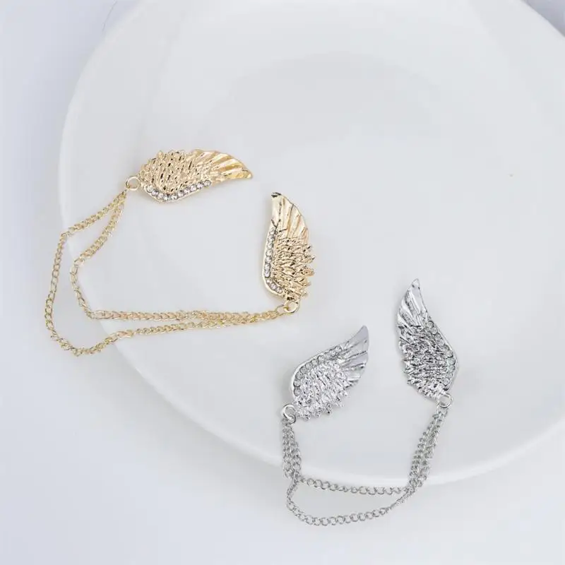 Modische Kristall-Engelsflügel-Brosche mit Metallquasten und Kette, Anstecknadel für Herrenanzüge und Hemden, Geschenk für Damen, Accessoire – Detail 5