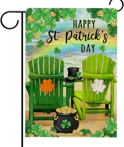 Happy St Patricks Day Beach Chair Garden Flag Double Sided, Coastal, 12 x 18 XXQ
