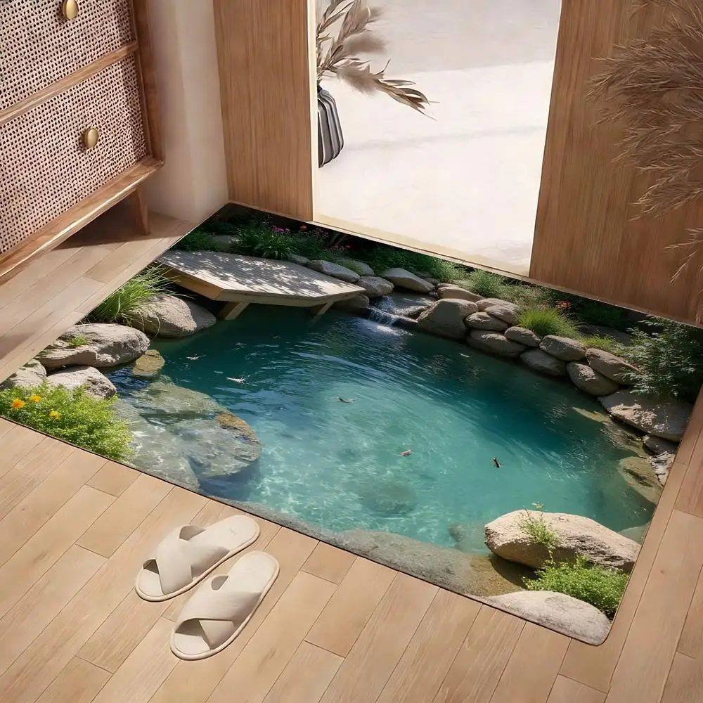 The Pool With Goldfish Floor Mat Soft Flannel Rug Non-Slip Absorbent Mat For Bathroom Bedroom Home Decor
