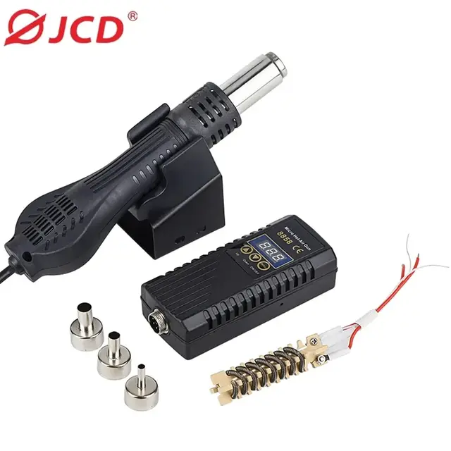 JCD Pistolet na gorące powietrze 8858 Stacja lutownicza Micro Rework LCD Cyfrowa suszarka do włosów do lutowania 220V 750W Opalarka Narzędzia do naprawy spawania