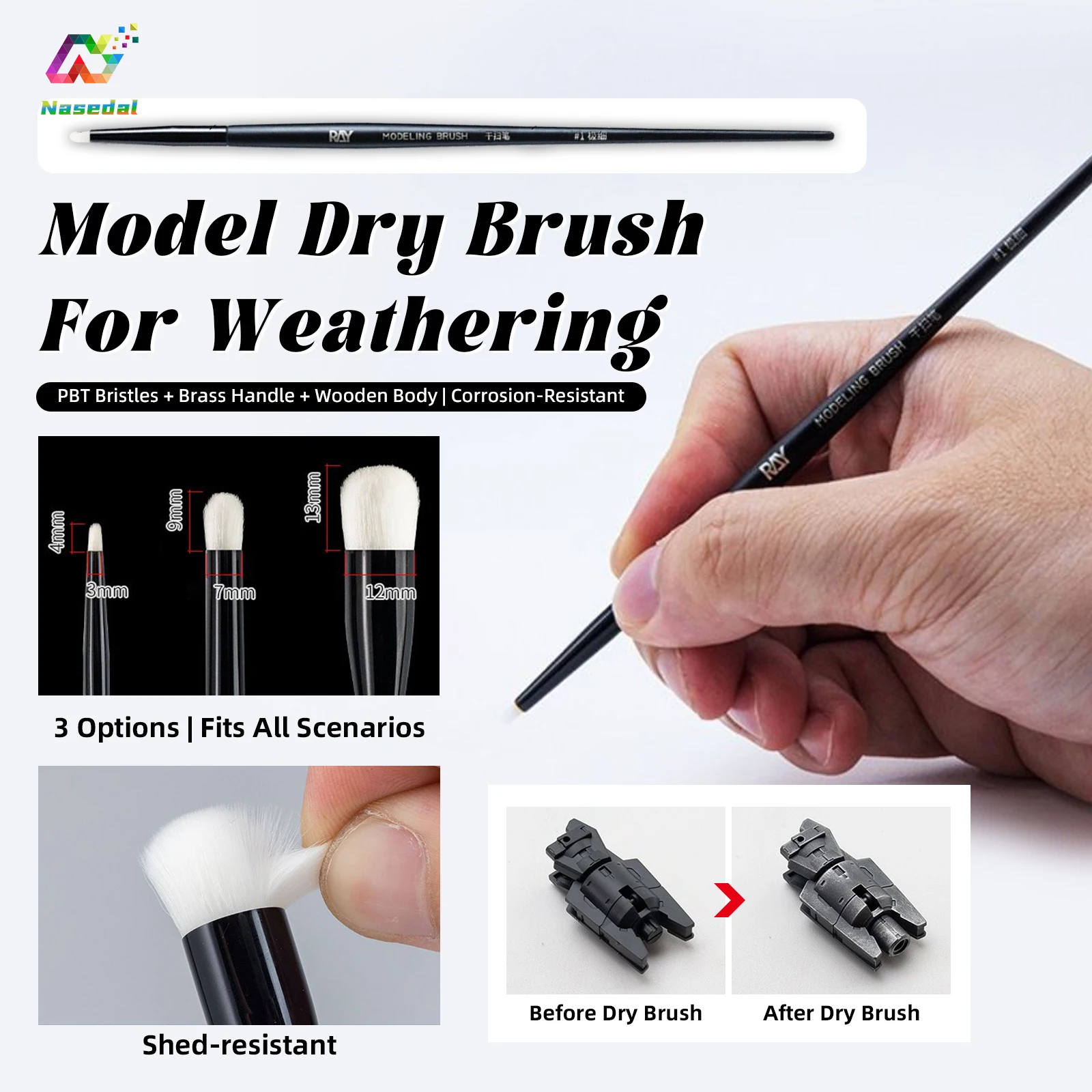 RAYSTUDIO Dry Brush for Gundam Military Model Figure Weathering Kit Hand Painting Flat Coating Figurine Coloring Supplies