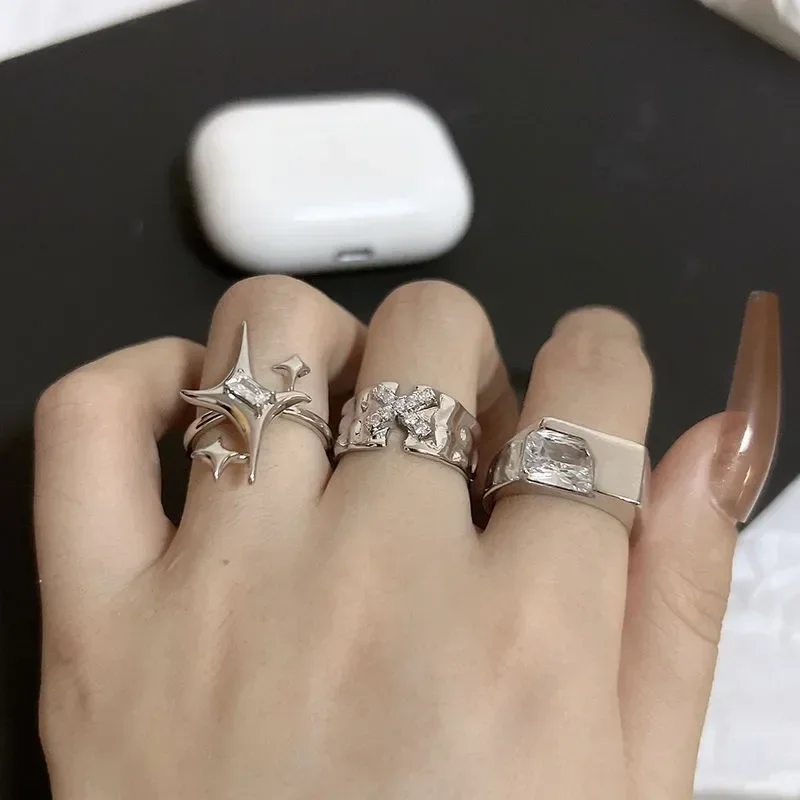 Vintage Irregular Rings Cross Star Punk Gothic Sliver Color Open Adjustable Ring for Women Men Couple Y2K Jewelry Gifts