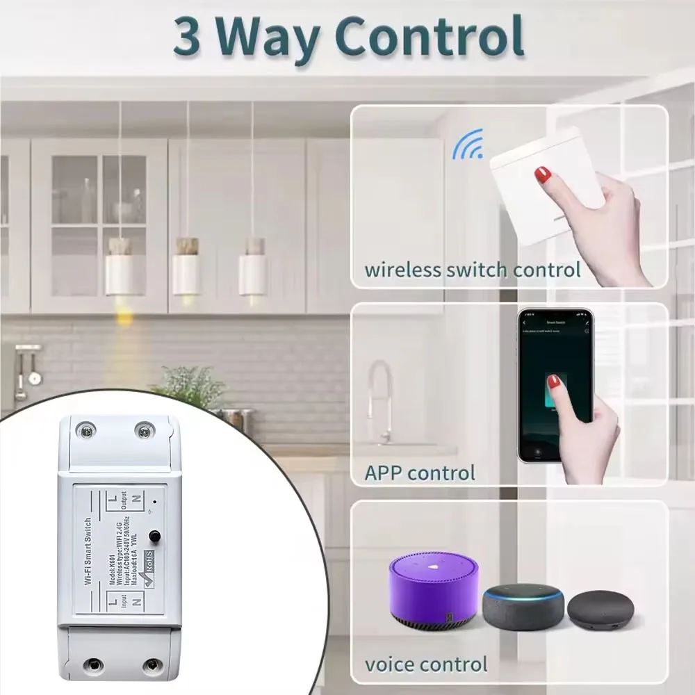 WIFI Switch 433MHz Smart Home Automation Relay Module 1/2/3 Gang Wireless Wall Switch Home Control Works with Tuya Alexa Google