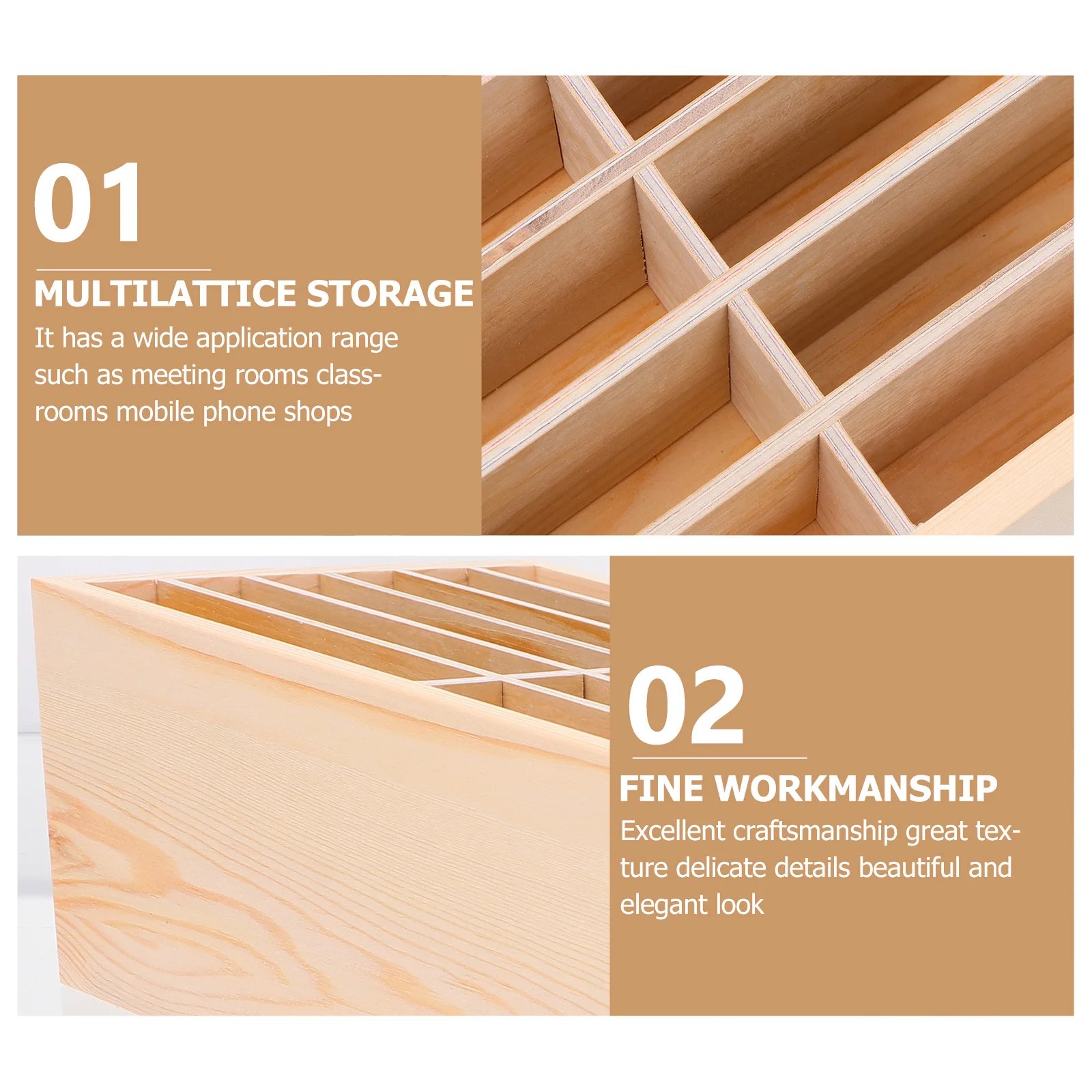 

Wooden Phone Storage Box Desktop Organizer Eco-Friendly Natural Wood Office Classroom Holder Display Case File Box