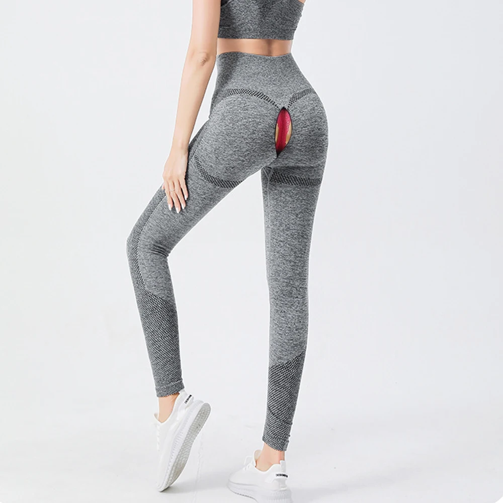 Zipper Open Crotch Tummy Control Workout Leggings Women High Waist Gym Petite Yoga Pants
